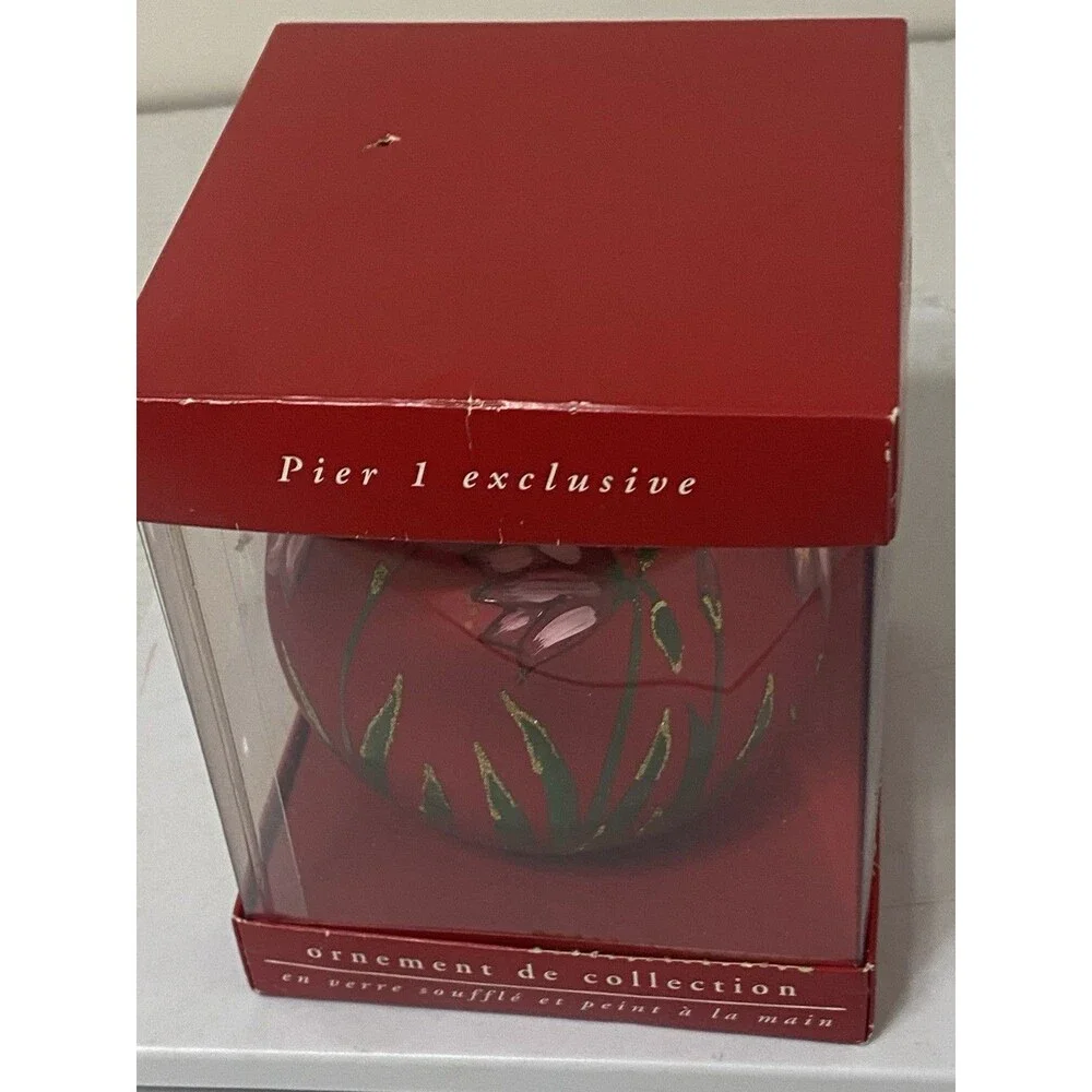 Pier 1 Exclusive Hand Painted & Christmas Ornament w box poinsettia